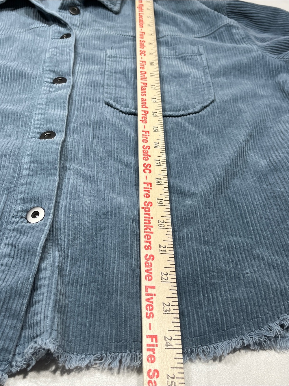 Zara Blue Corduroy Overshirt Shacket Frayed Hem Button Front Medium - Picture 7 of 8